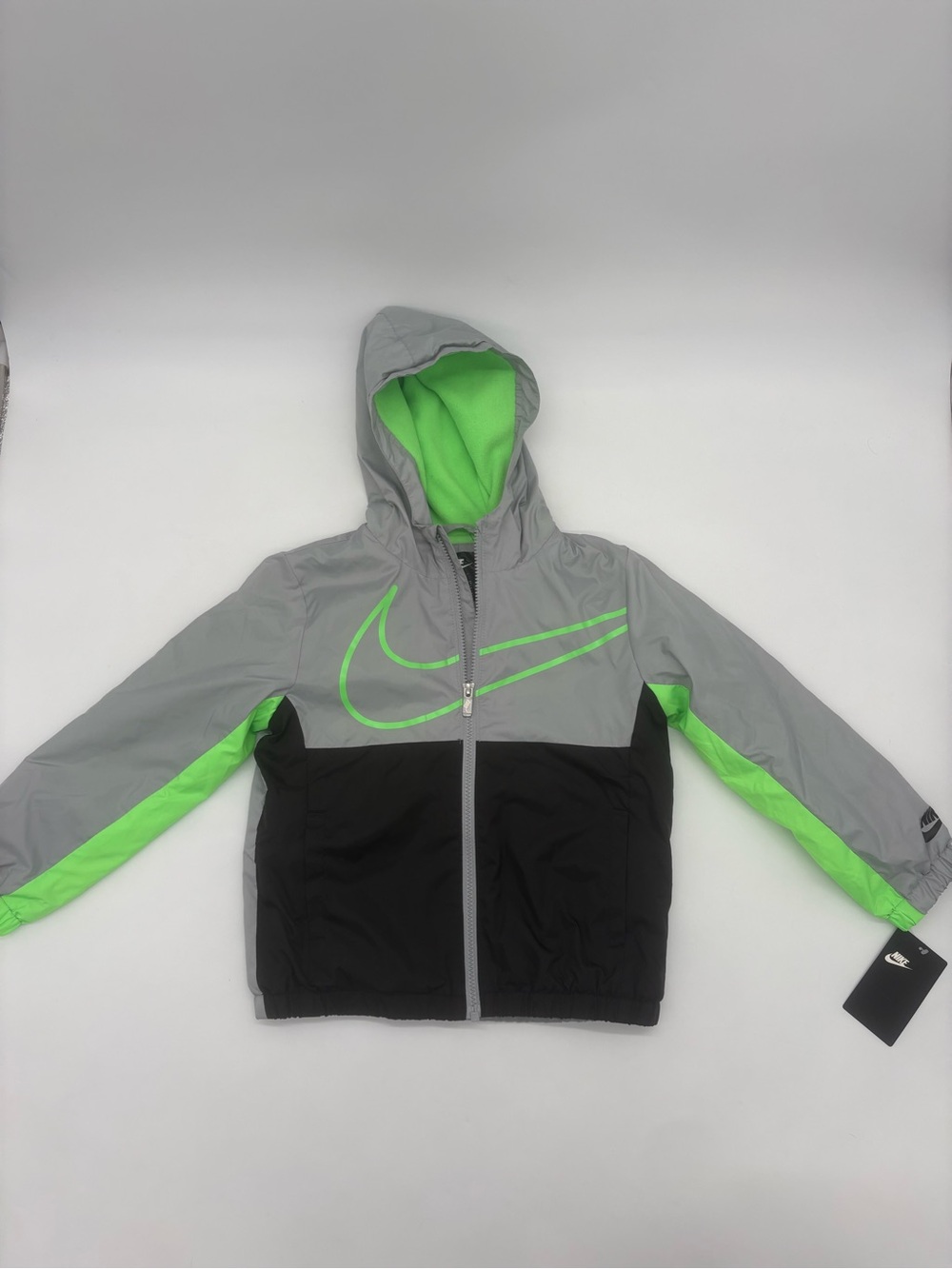 Nike Boys Fleece-Lined Hooded Jacket – Gray/Black/Volt Green – NWT